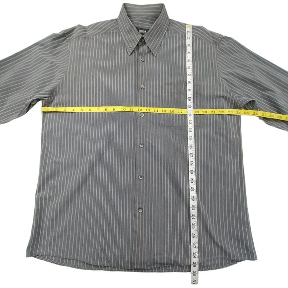 Hugo Boss Shirt Mens Large Gray Cotton Striped Long Sleeve Button Up Work Office - Picture 8 of 12